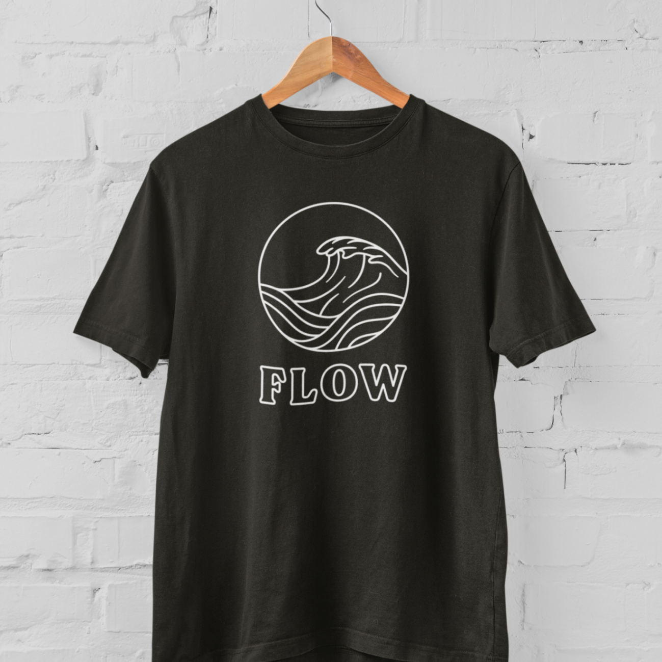Black t-shirt 'Flow' design line only mockup