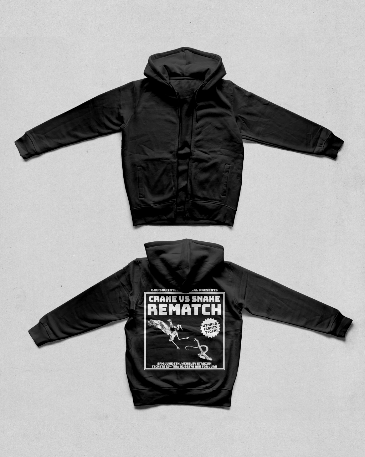 "Crane VS Snake" zip-up Hoodie