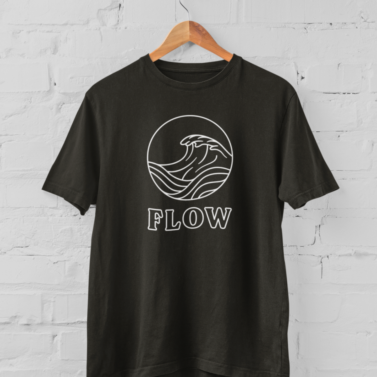  Black t-shirt 'Flow' design line only mockup