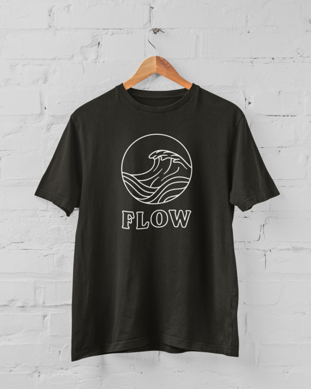  Black t-shirt 'Flow' design line only mockup