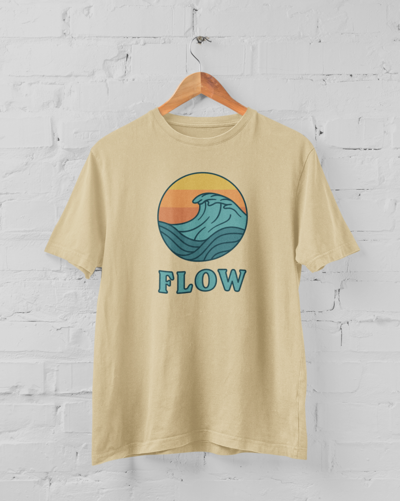 cream t-shirt 'Flow' design mockup